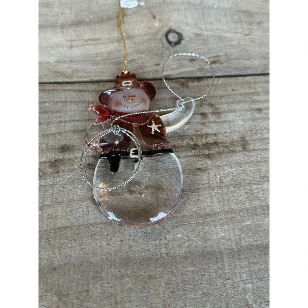 Gerson Cowboy Sheriff Snowman Christmas Ornament Acrylic Holding Metal Lasso‎